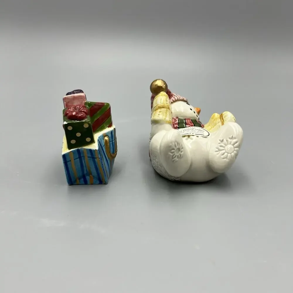 VTG Fitz & Floyd Frosty Folks Salt Pepper Shakers‎ 90s Set Snowman Christmas
